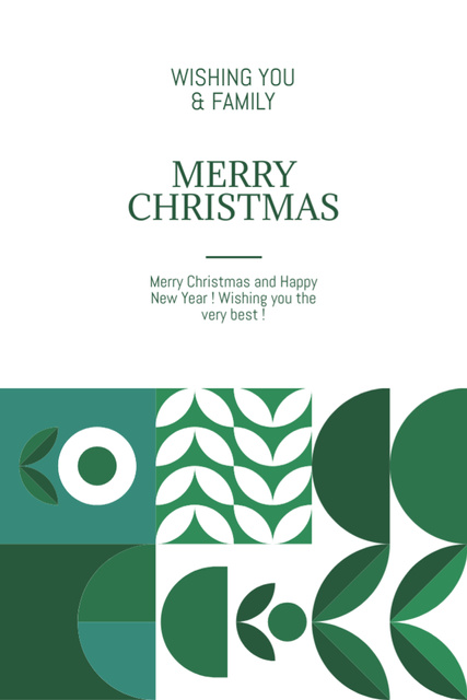 Merry Christmas Wishes for Family on Green Postcard 4x6in Vertical Design Template