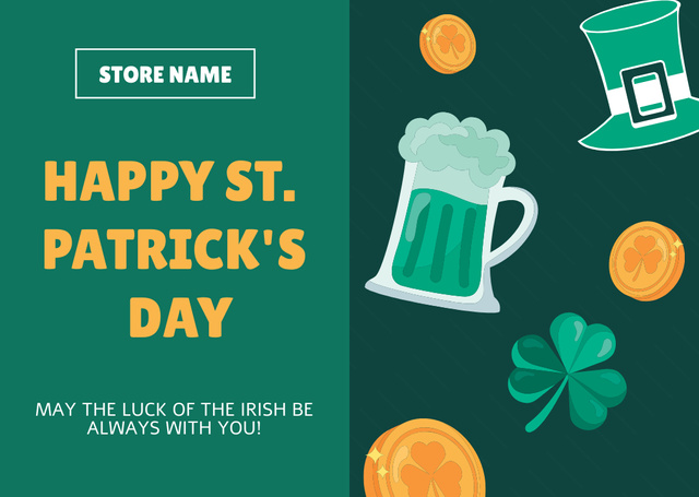 Happy St. Patrick's Day Congrats With Shamrock Card Design Template