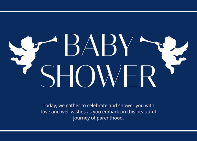 Baby Shower Invitation with Angels on Blue Postcard 5x7in Šablona návrhu