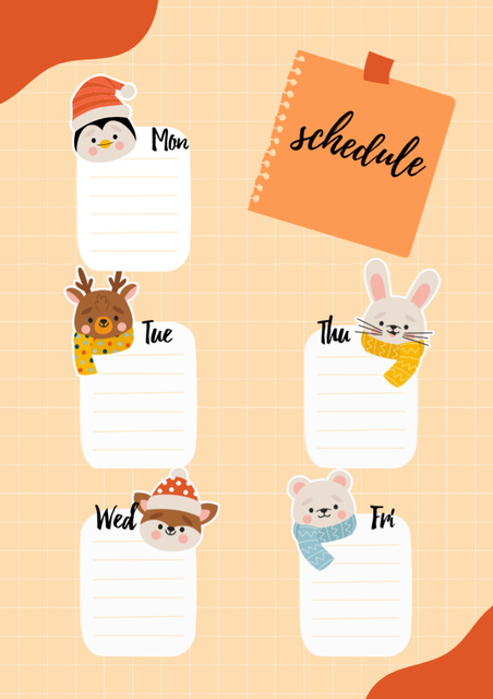 Plantilla de diseño de Weekly Planner with Cartoon Animals Schedule Planner 