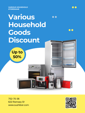 Household Goods Discount on Blue and Yelow Poster USデザインテンプレート
