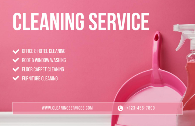 Cleaning Service Advertisement with Supplies in Pink Flyer 5.5x8.5in Horizontal Tasarım Şablonu