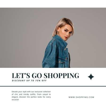 Designvorlage Stilvolle Frau in Denim für Discount Fashion Sale Ad für Instagram