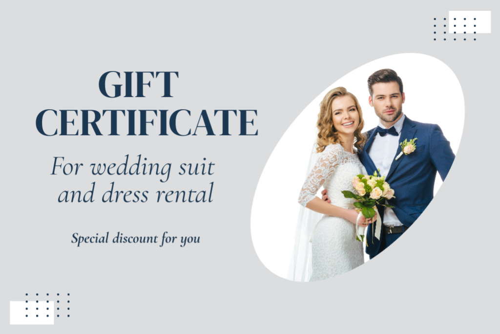 Designvorlage Wedding Gown and Suit Rental für Gift Certificate