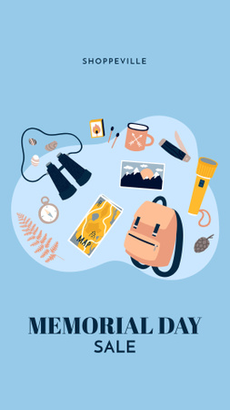 Designvorlage Ankündigung des Memorial Day-Verkaufs auf Blau für Instagram Story