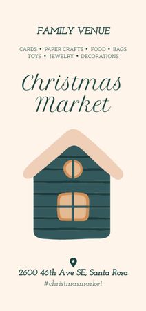 Christmas Market Invitation with Winter House Snow Landscape Illustration Flyer DIN Largeデザインテンプレート