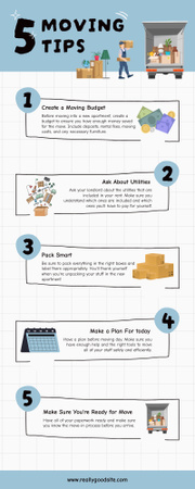 Ontwerpsjabloon van Infographic van Tips voor het verplaatsen met stappen en illustraties
