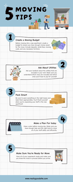Platilla de diseño Tips for Moving with Steps and Illustrations Infographic