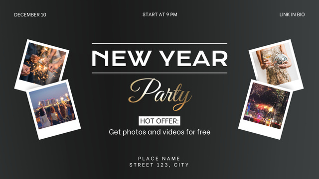 New Year Party With Photos And Fireworks Full HD video Tasarım Şablonu