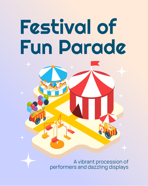 Vibrant Festival Of Fun Parade In Amusement Park Instagram Post Vertical – шаблон для дизайна