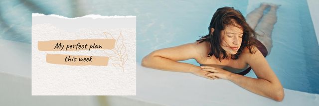 Plantilla de diseño de Young Woman relaxing in Pool Twitter 