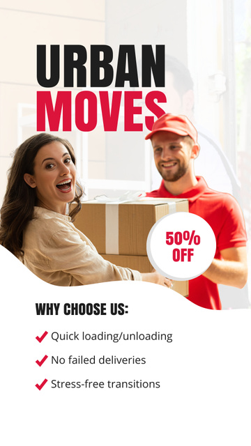 Urban Moving Service With Discounts For Various Options Instagram Video Story Design Template