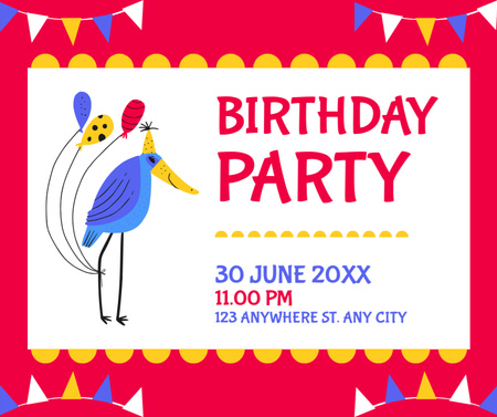 Ontwerpsjabloon van Facebook van Uitnodiging voor verjaardagsfeestje met schattige cartoon afbeelding