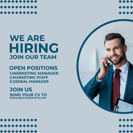 Open Positions Anouncement with Man Talking by Phone Instagram Design Template