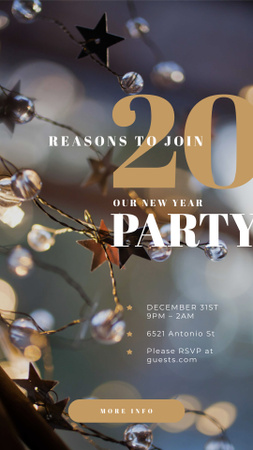 New Year Party Invitation with Shiny Christmas decorations Instagram Story Design Template