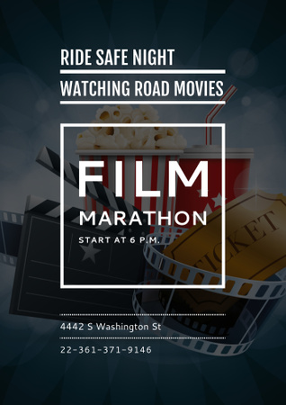 Film Marathon Night Announcement with Cinema Attributes Poster B2 Design Template
