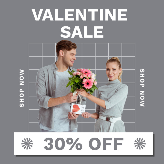 Valentine's Day Sale and Discount with Young Couple in Love Instagram AD Design Template