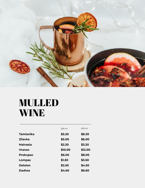 Mug With Mulled Wine And List Menu 8.5x11inデザインテンプレート