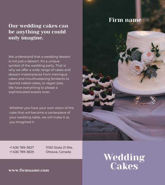 Festive Wedding Cakes Offer Brochure 9x8in Bi-fold Šablona návrhu