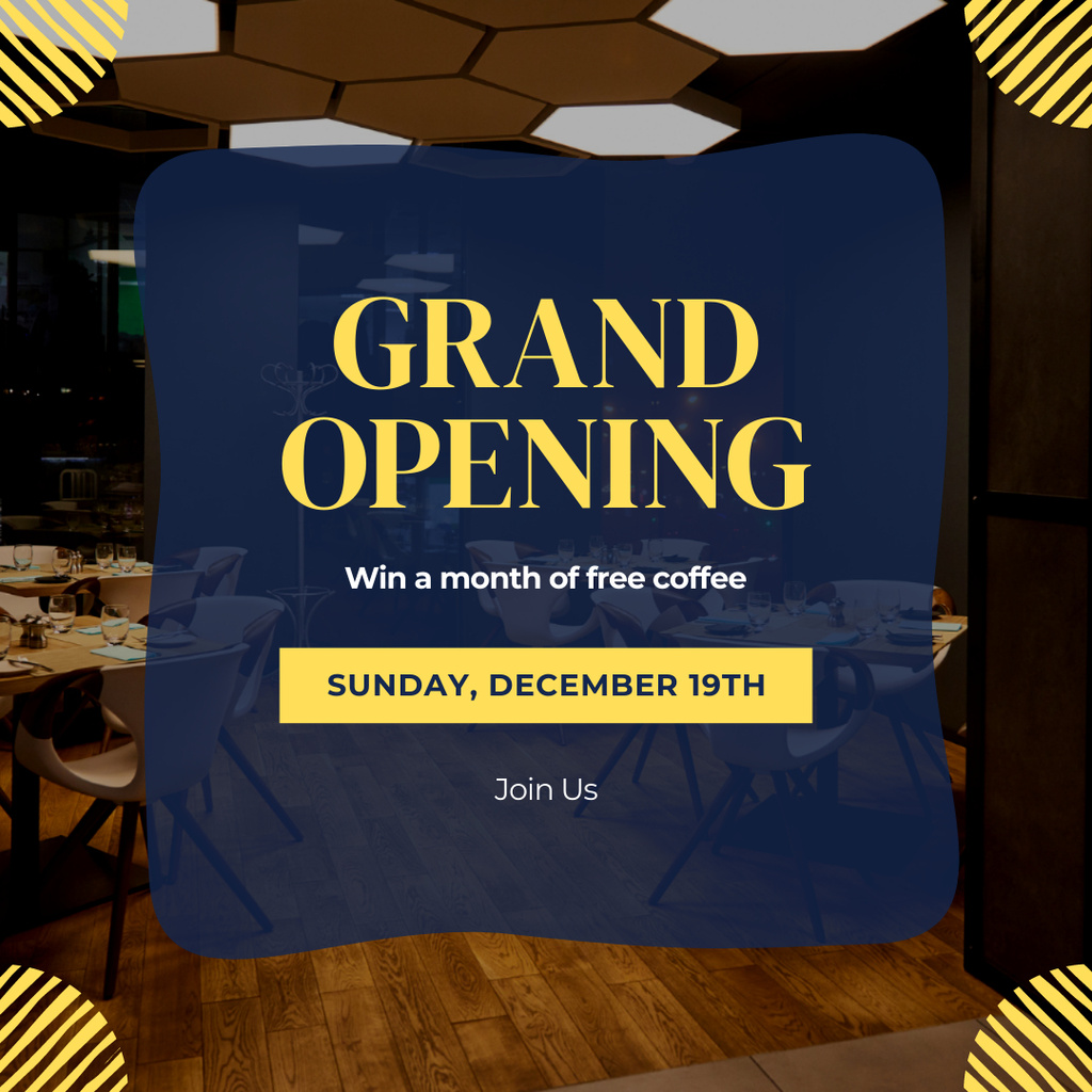 Trendy Cafe Grand Opening With Raffle Instagram AD Design Template
