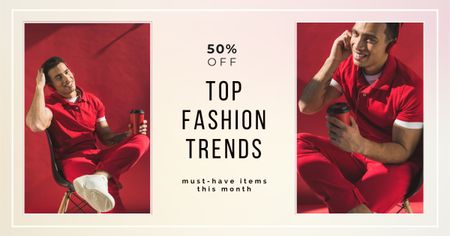 Stzlish Man in Red Suit for Fashion Trends  Facebook AD Design Template
