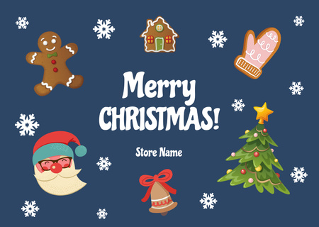 Felicidades de Natal com itens de férias em azul Postcard Modelo de Design