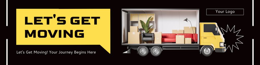 Moving Services with Stiff and Boxes in Truck Twitter Design Template