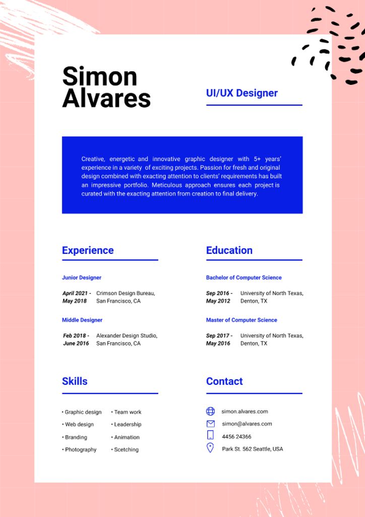 Web Designer skills and experience Resume Design Template