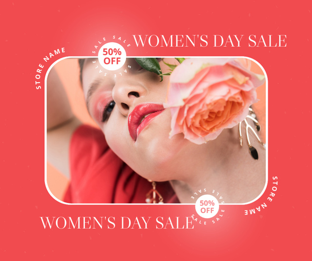 Ontwerpsjabloon van Facebook van Women's Day Sale Announcement with Tender Beautiful Woman