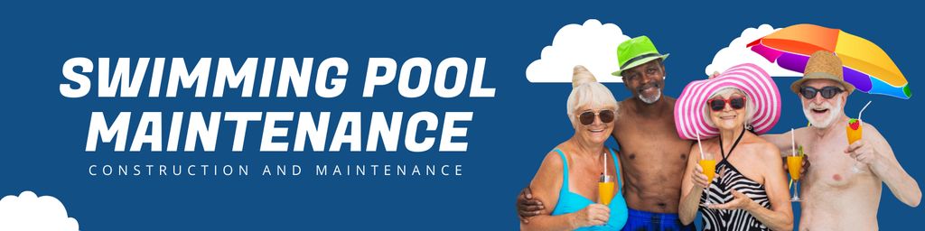 Offering Pool Maintenance Services Offer with Company of Elderly People LinkedIn Cover Šablona návrhu