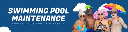 Offering Pool Maintenance Services with Company of Elderly LinkedIn Cover Design Template