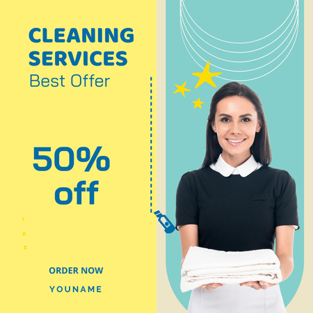Platilla de diseño Cleaning Services Offer with a Smiling Maid Instagram AD