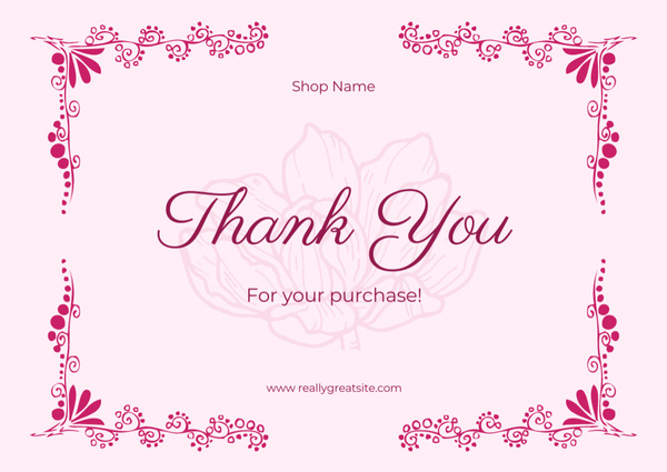 Thank You Message with Floral Swirl Frame in Pink