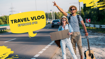 Happy Woman and Man Hitchhiking Youtube Thumbnail Design Template