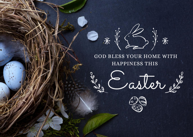 Ontwerpsjabloon van Postcard 5x7in van Easter Greeting With Eggs In Blue