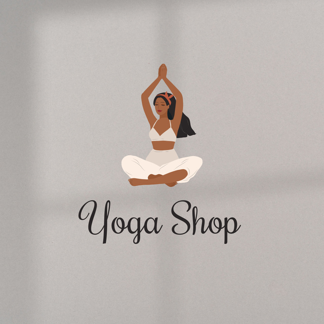 Platilla de diseño Yoga Shop Ad with Woman doing Exercise Logo 1080x1080px
