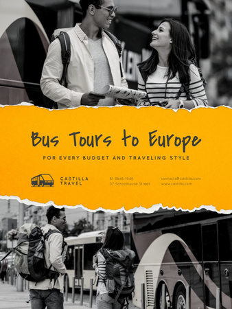 Ontwerpsjabloon van Poster US van Bus Tours Offer with Travellers in City