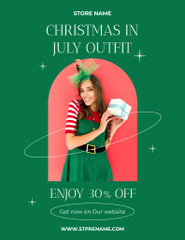 Christmas Sale with Young Woman in Elf Costume in Green