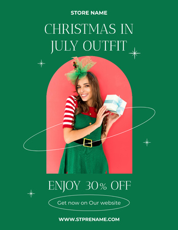 Christmas Sale with Young Woman in Elf Costume Flyer 8.5x11in Design Template