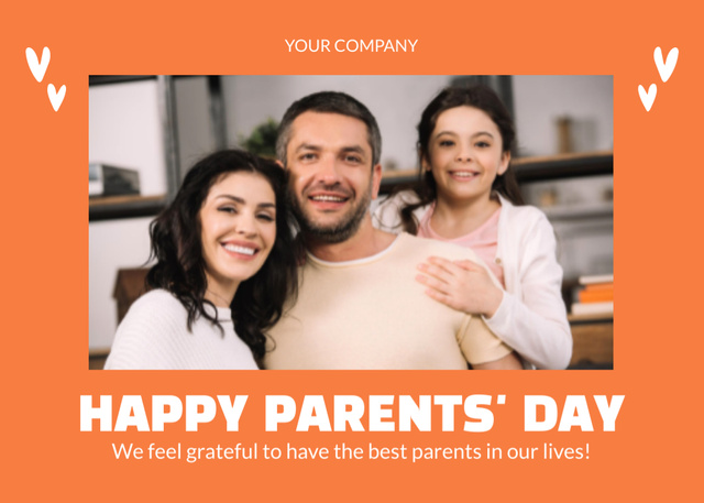 Ontwerpsjabloon van Postcard 5x7in van Young Family Celebrating Parents' Day Together