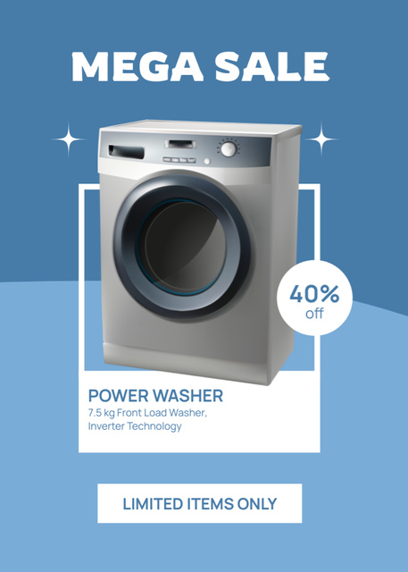 Ontwerpsjabloon van Flayer van Limited Offer of Washing Machines Blue