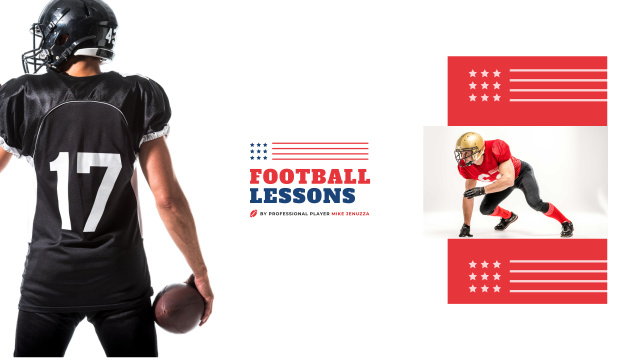 Designvorlage Sport Lessons with American Football Player with Ball für Youtube