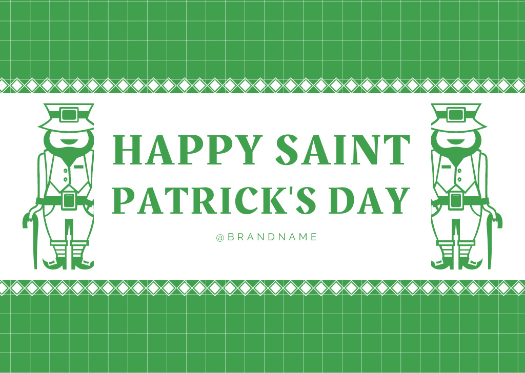 Happy St. Patrick's Day Greetings with Bright Cartoon Men Card – шаблон для дизайну