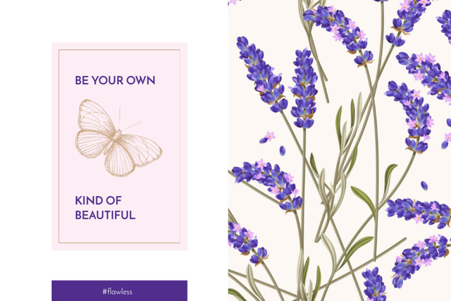 Plantilla de diseño de Lavender Pattern With Butterfly And Inspirational Quote Postcard 4x6in 