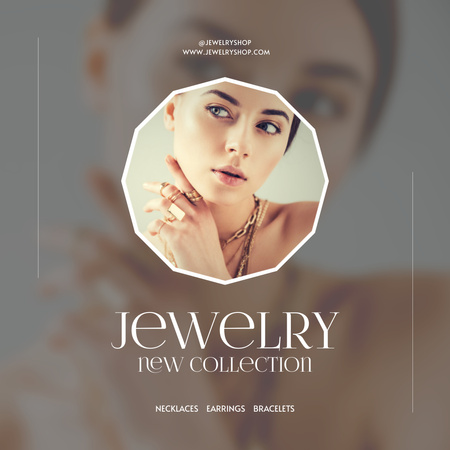 Plantilla de diseño de Presentation of New Collection of Jewelry with Beautiful Woman Instagram AD 