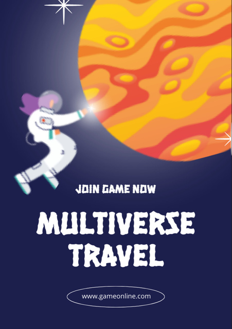 Game Ad with Astronaut in Space Flyer A7 Design Template