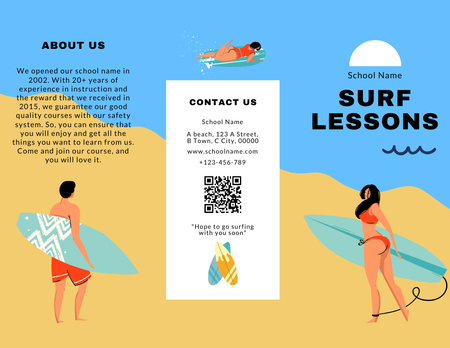 Offer of Surf Lessons with Young People on Beach Brochure 8.5x11in Design Template