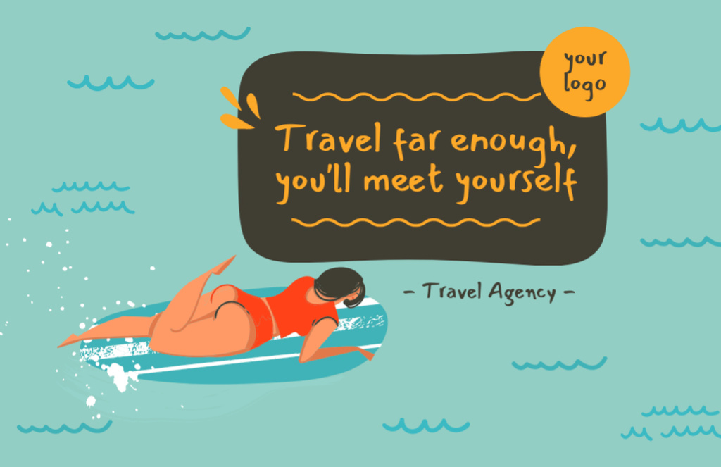 Inspiration Phrase about Travel with Funny Cartoon Illustration Thank You Card 5.5x8.5inデザインテンプレート