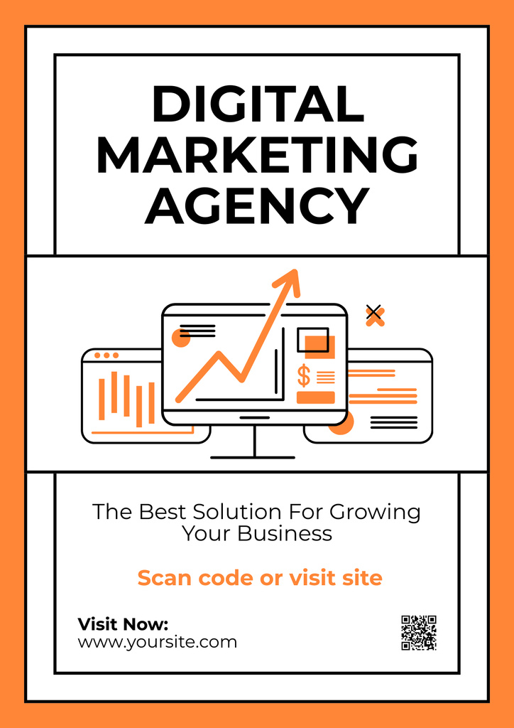 Digital Marketing Agency Service Offering with Orange Framed Poster Modelo de Design