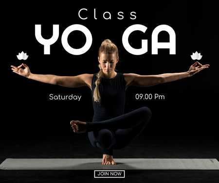Yoga Classes Announcement with Woman Instructor Facebook Design Template